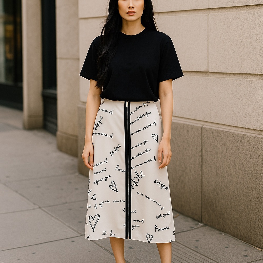 SETRMS Long Skirt White with Heart and Print